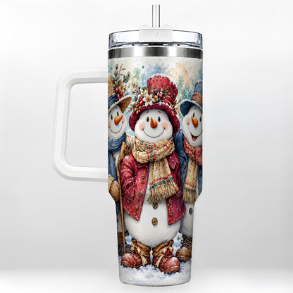Botanical Snowman 40oz Tumbler, Winter Stainless Steel Travel Cup