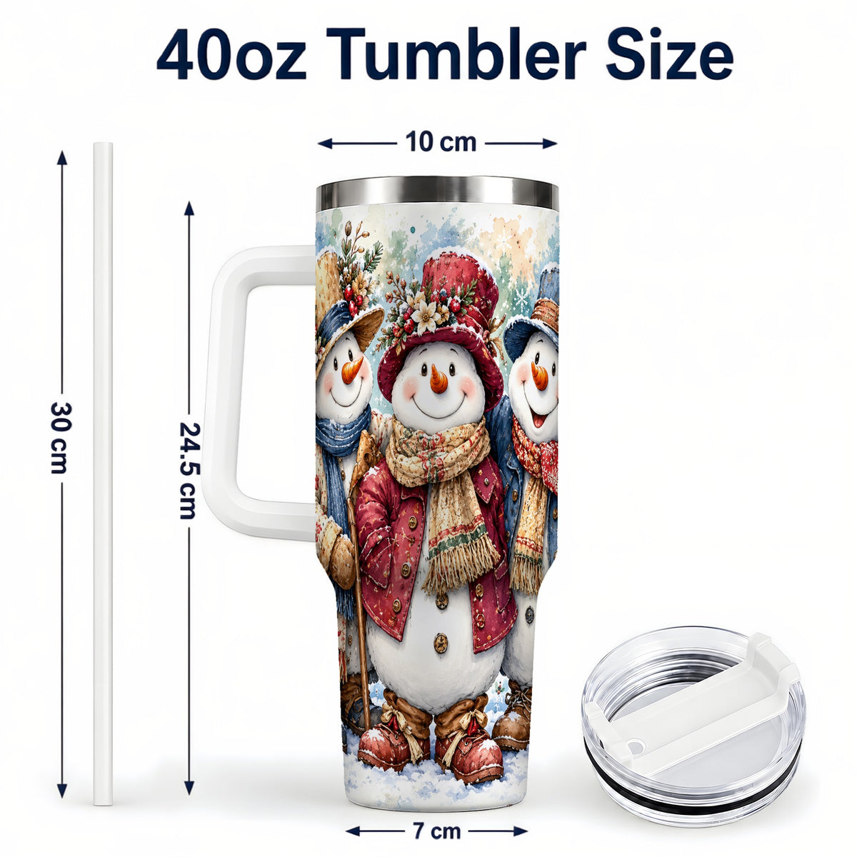 #pl[40oz|White] Botanical Snowman 40oz Tumbler, Winter Stainless Steel Travel Cup