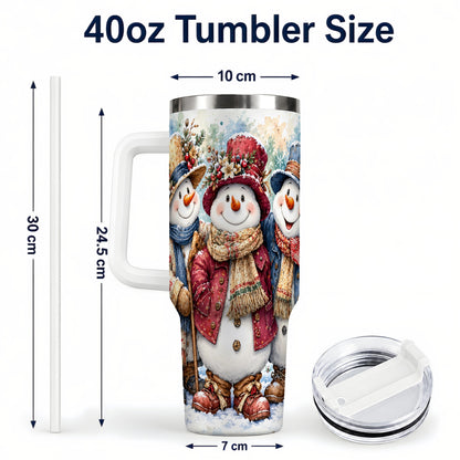 #pl[40oz|White] Botanical Snowman 40oz Tumbler, Winter Stainless Steel Travel Cup