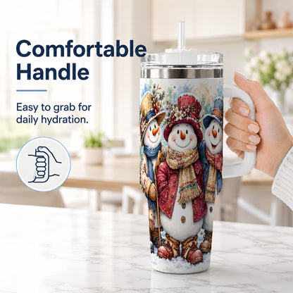 #pl[40oz|White] Botanical Snowman 40oz Tumbler, Winter Stainless Steel Travel Cup