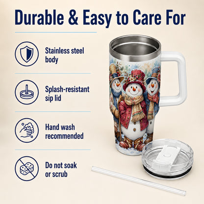 #pl[40oz|White] Botanical Snowman 40oz Tumbler, Winter Stainless Steel Travel Cup