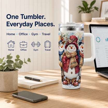 #pl[40oz|White] Botanical Snowman 40oz Tumbler, Winter Stainless Steel Travel Cup