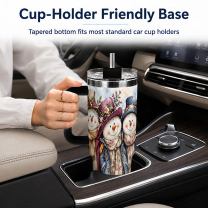 #pl[40oz|Black] Vintage Snowman Trio 40oz Tumbler, Winter Stainless Steel Travel Cup
