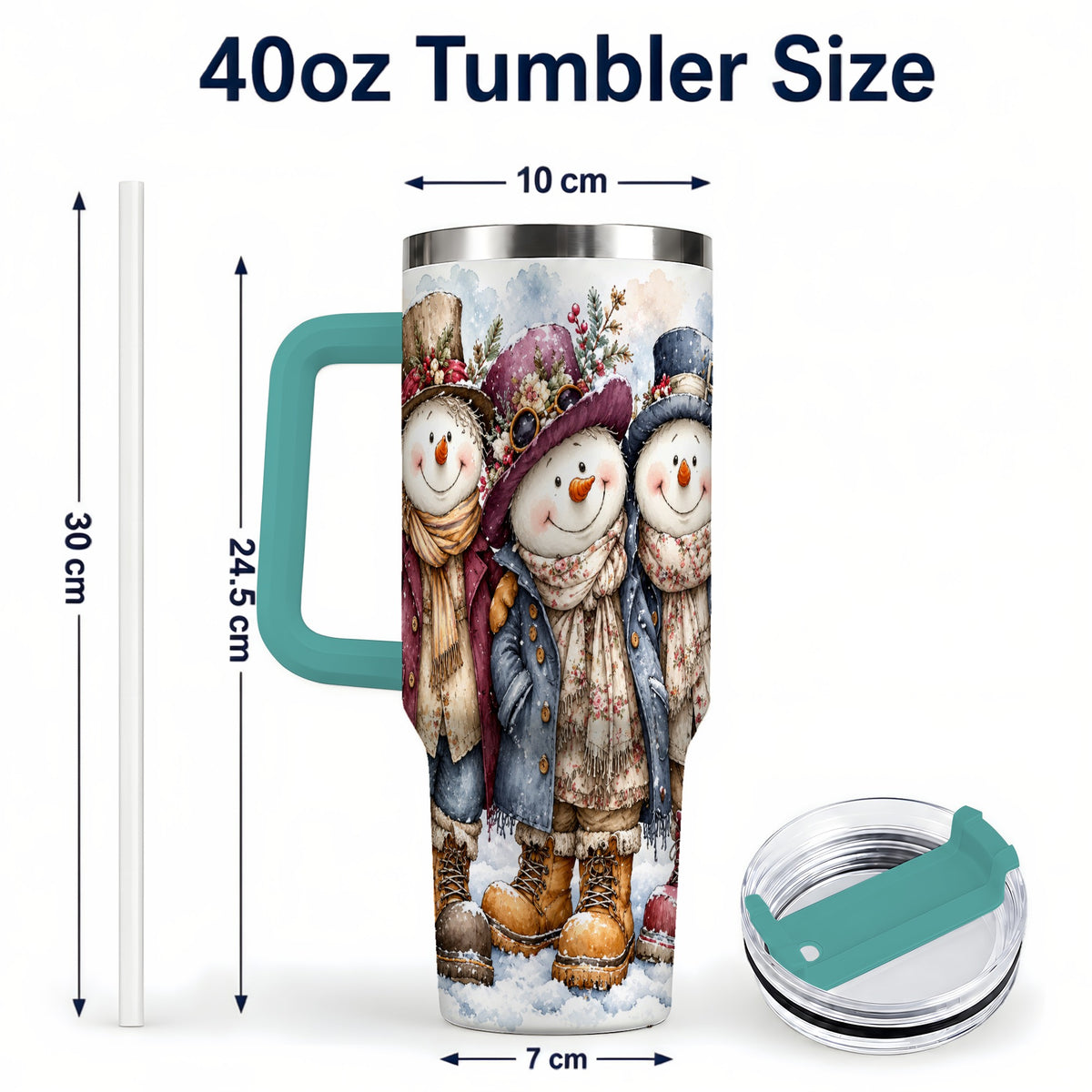 #pl[40oz|Green] Vintage Snowman Trio 40oz Tumbler, Winter Stainless Steel Travel Cup