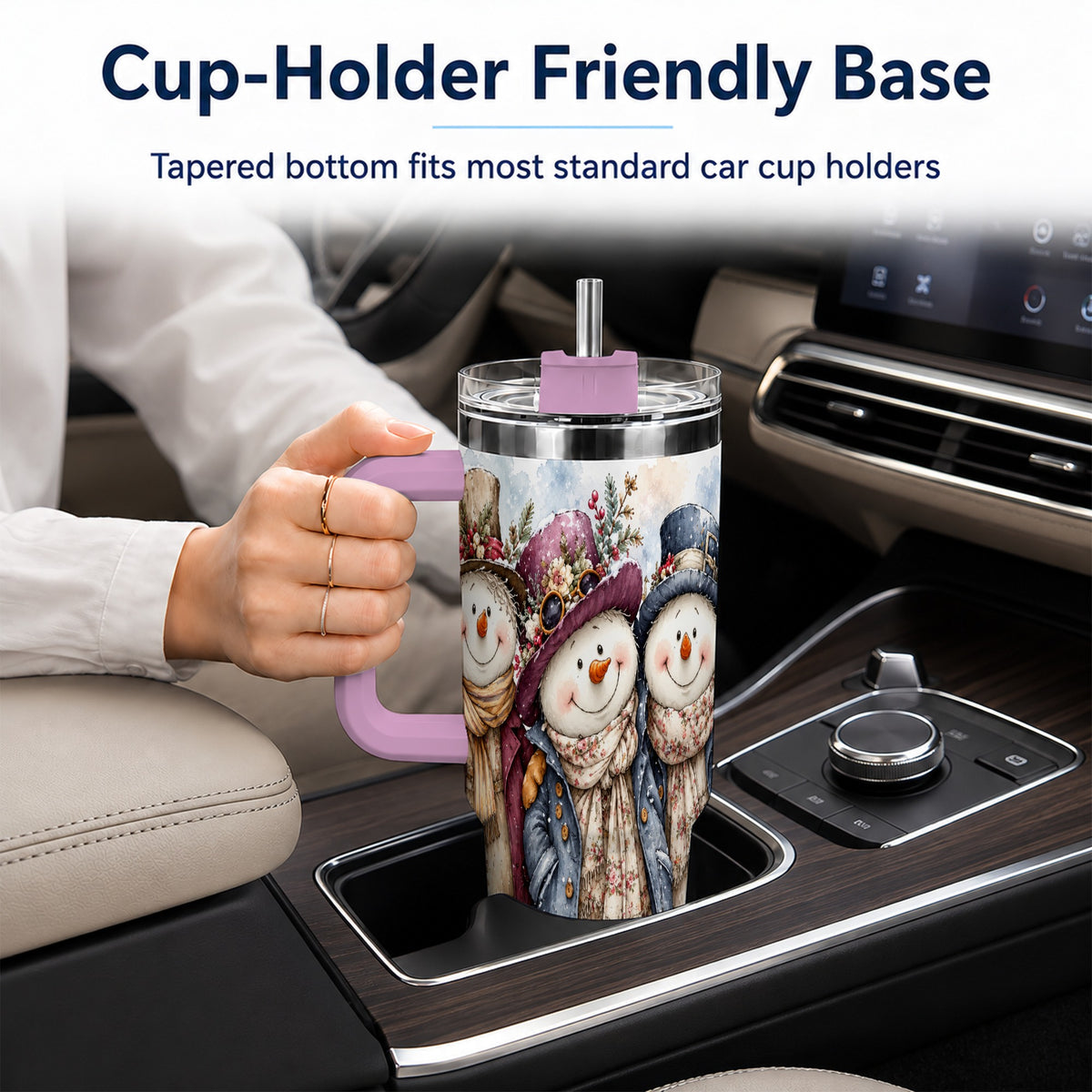 #pl[40oz|Pink] Vintage Snowman Trio 40oz Tumbler, Winter Stainless Steel Travel Cup