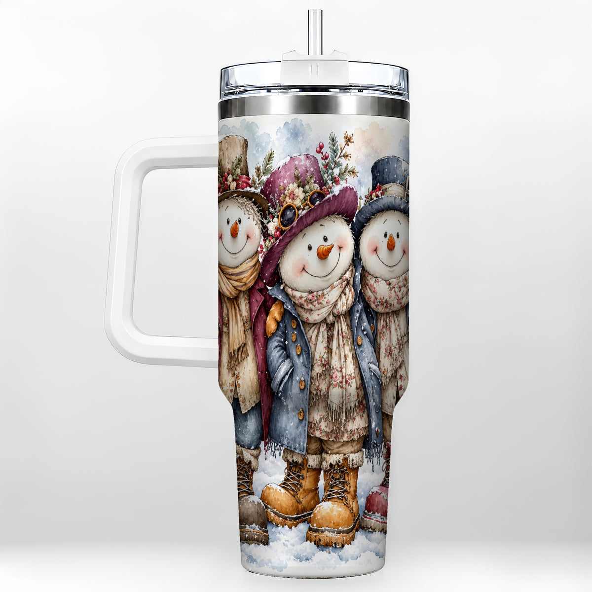 Vintage Snowman Trio 40oz Tumbler, Winter Stainless Steel Travel Cup