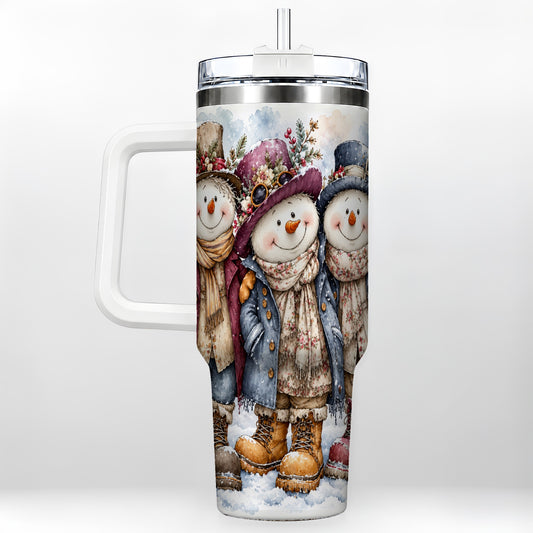 Vintage Snowman Trio 40oz Tumbler, Winter Stainless Steel Travel Cup