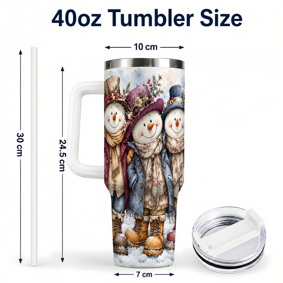 #pl[40oz|White] Vintage Snowman Trio 40oz Tumbler, Winter Stainless Steel Travel Cup