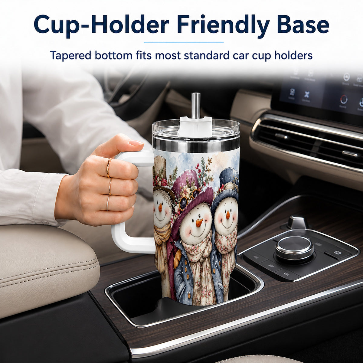 #pl[40oz|White] Vintage Snowman Trio 40oz Tumbler, Winter Stainless Steel Travel Cup