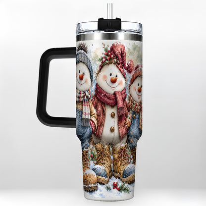#pl[40oz|Black] Snowman Family 40oz Tumbler, Winter Friends Stainless Steel Travel Cup
