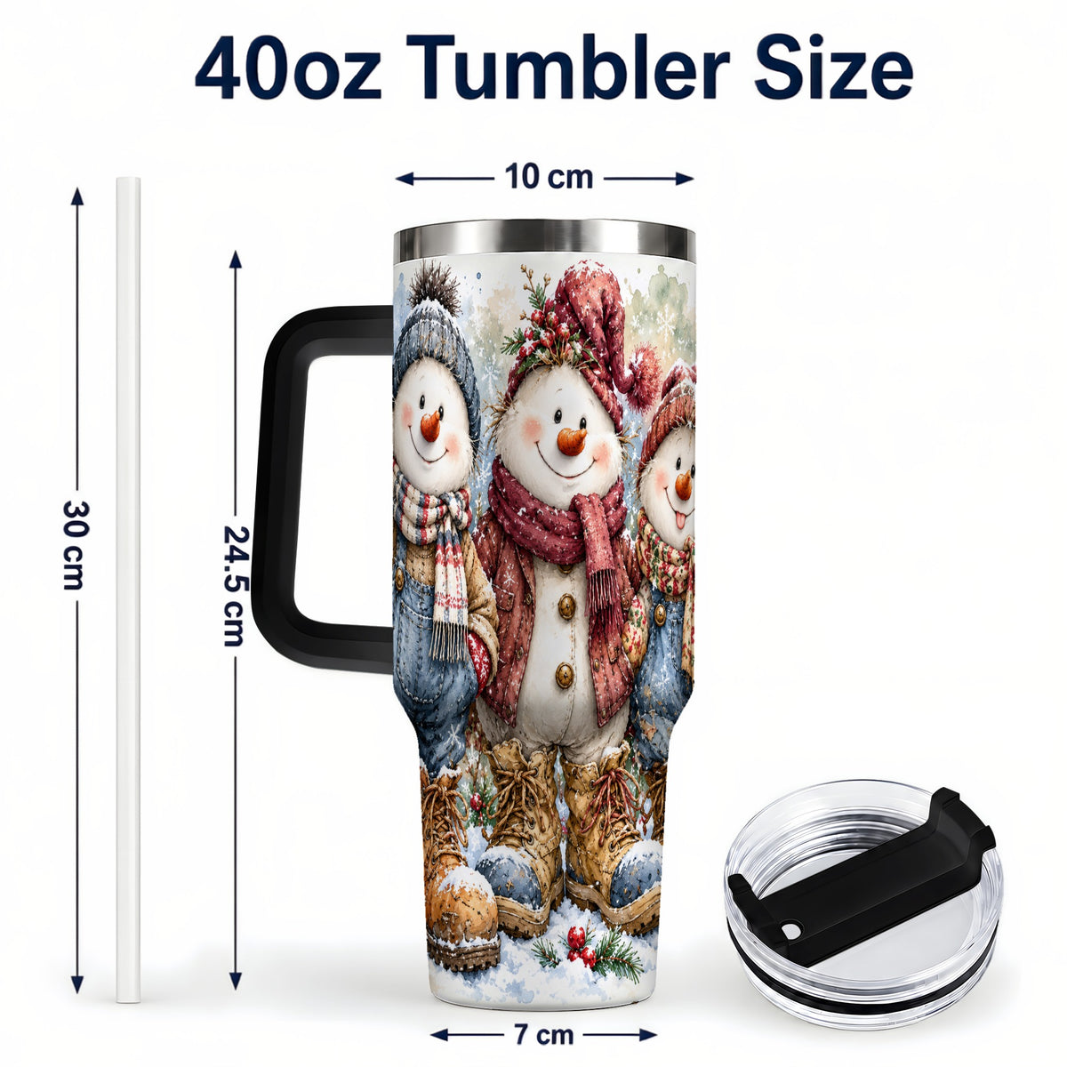 #pl[40oz|Black] Snowman Family 40oz Tumbler, Winter Friends Stainless Steel Travel Cup