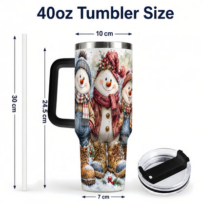 #pl[40oz|Black] Snowman Family 40oz Tumbler, Winter Friends Stainless Steel Travel Cup