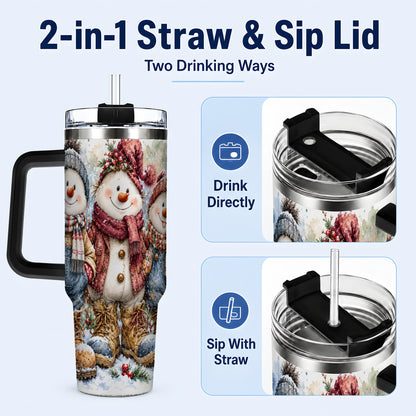 #pl[40oz|Black] Snowman Family 40oz Tumbler, Winter Friends Stainless Steel Travel Cup