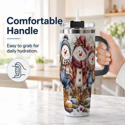 #pl[40oz|Black] Snowman Family 40oz Tumbler, Winter Friends Stainless Steel Travel Cup