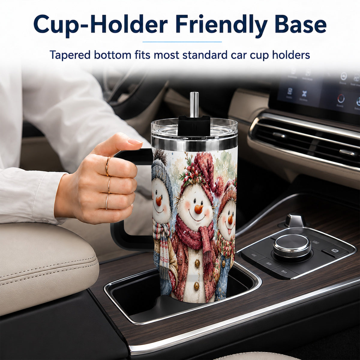 #pl[40oz|Black] Snowman Family 40oz Tumbler, Winter Friends Stainless Steel Travel Cup