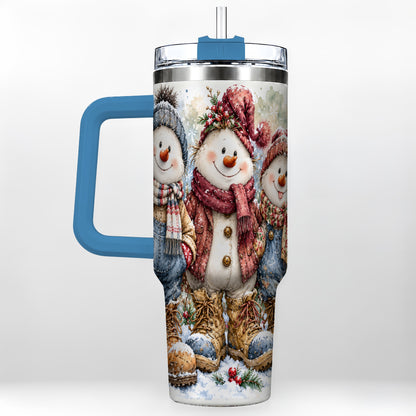 #pl[40oz|Blue] Snowman Family 40oz Tumbler, Winter Friends Stainless Steel Travel Cup