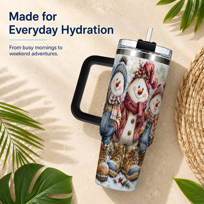 #pl[40oz|Black] Snowman Family 40oz Tumbler, Winter Friends Stainless Steel Travel Cup