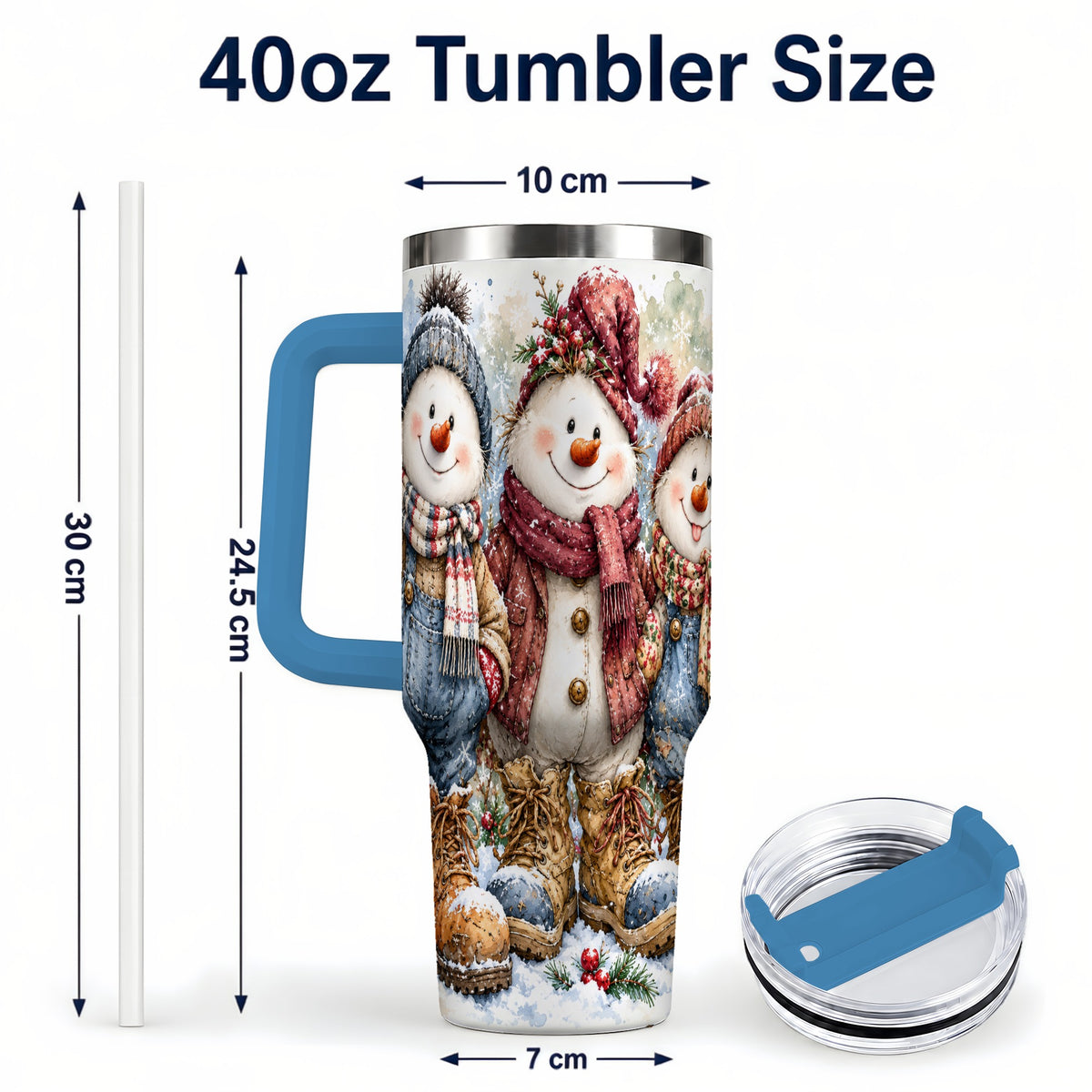 #pl[40oz|Blue] Snowman Family 40oz Tumbler, Winter Friends Stainless Steel Travel Cup