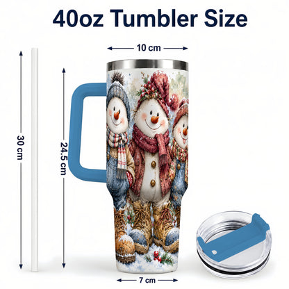 #pl[40oz|Blue] Snowman Family 40oz Tumbler, Winter Friends Stainless Steel Travel Cup