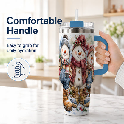 #pl[40oz|Blue] Snowman Family 40oz Tumbler, Winter Friends Stainless Steel Travel Cup