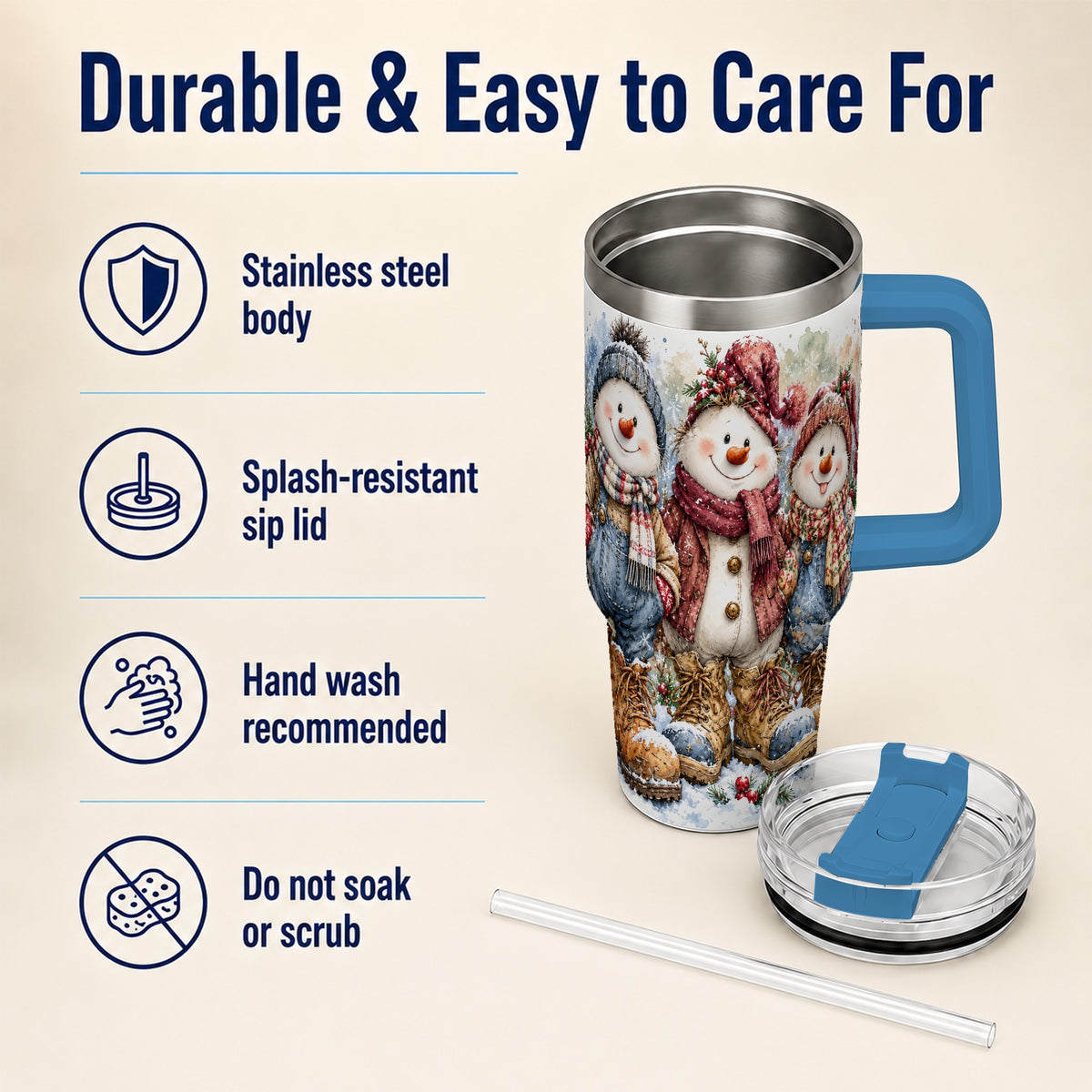 #pl[40oz|Blue] Snowman Family 40oz Tumbler, Winter Friends Stainless Steel Travel Cup