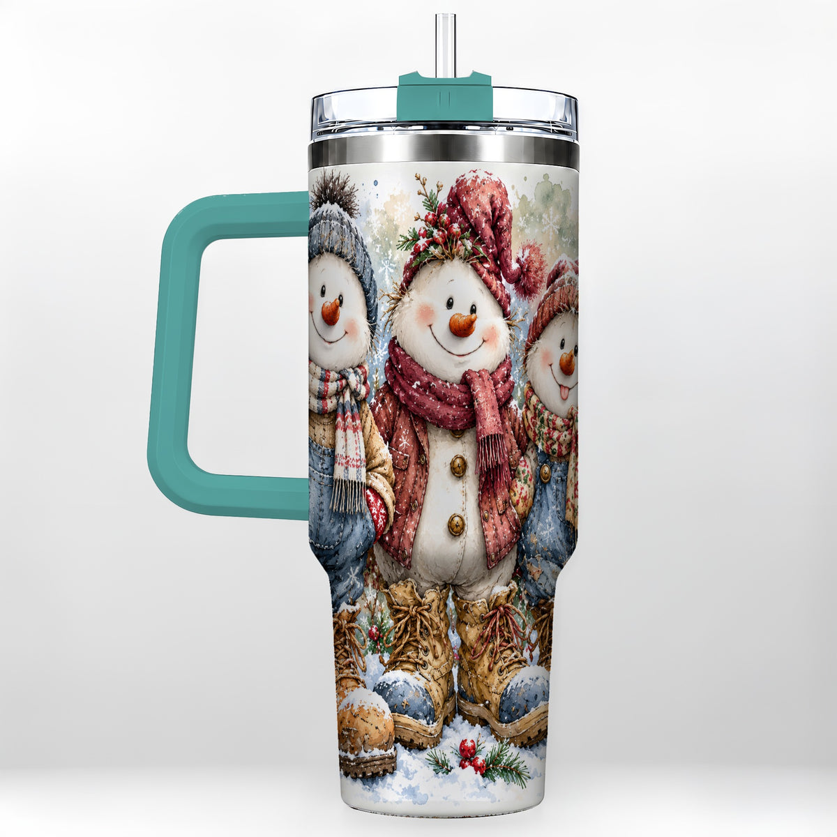 #pl[40oz|Green] Snowman Family 40oz Tumbler, Winter Friends Stainless Steel Travel Cup