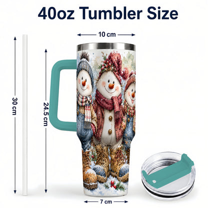 #pl[40oz|Green] Snowman Family 40oz Tumbler, Winter Friends Stainless Steel Travel Cup