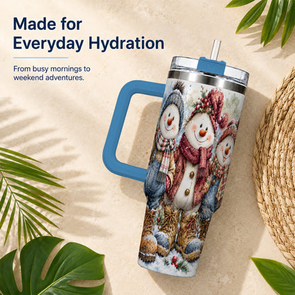 #pl[40oz|Blue] Snowman Family 40oz Tumbler, Winter Friends Stainless Steel Travel Cup