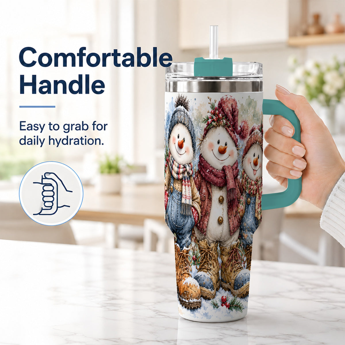 #pl[40oz|Green] Snowman Family 40oz Tumbler, Winter Friends Stainless Steel Travel Cup