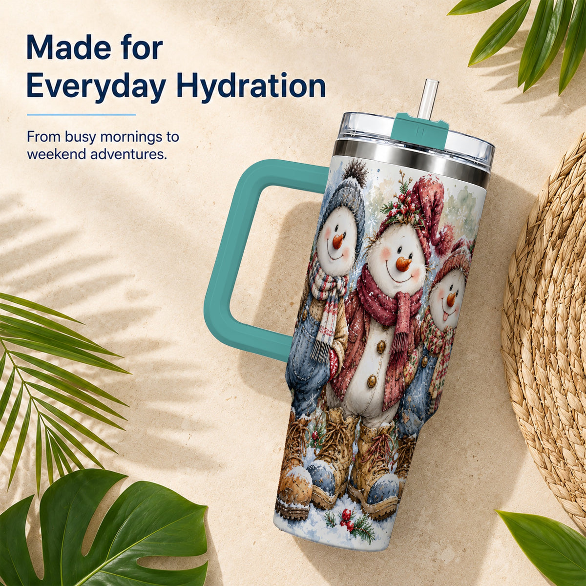 #pl[40oz|Green] Snowman Family 40oz Tumbler, Winter Friends Stainless Steel Travel Cup