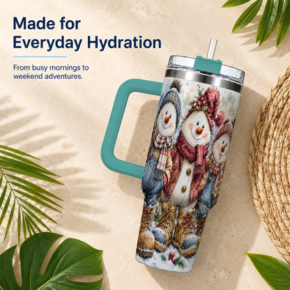 #pl[40oz|Green] Snowman Family 40oz Tumbler, Winter Friends Stainless Steel Travel Cup