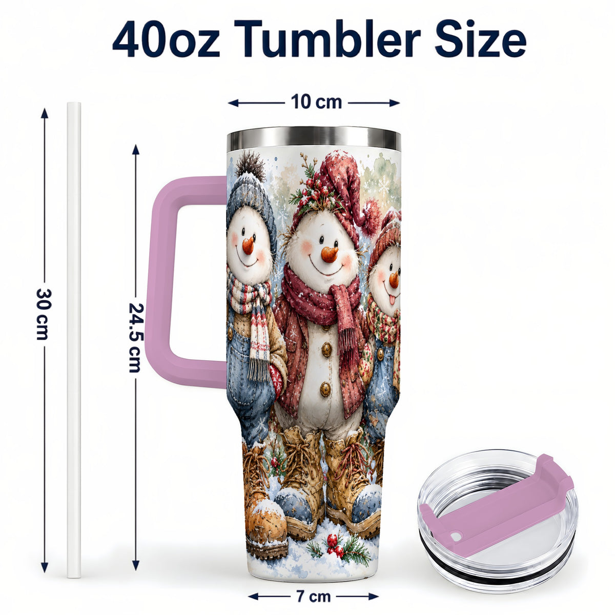 #pl[40oz|Pink] Snowman Family 40oz Tumbler, Winter Friends Stainless Steel Travel Cup