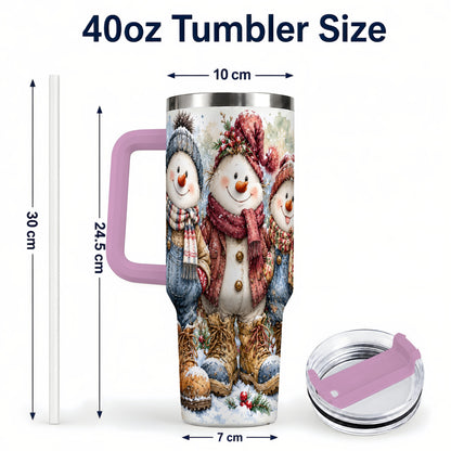 #pl[40oz|Pink] Snowman Family 40oz Tumbler, Winter Friends Stainless Steel Travel Cup