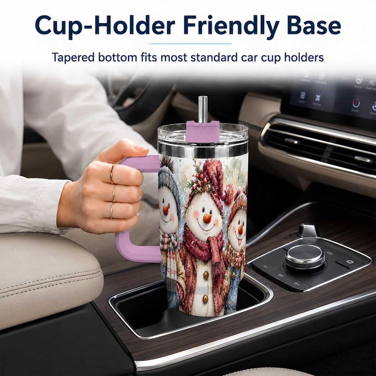 #pl[40oz|Pink] Snowman Family 40oz Tumbler, Winter Friends Stainless Steel Travel Cup