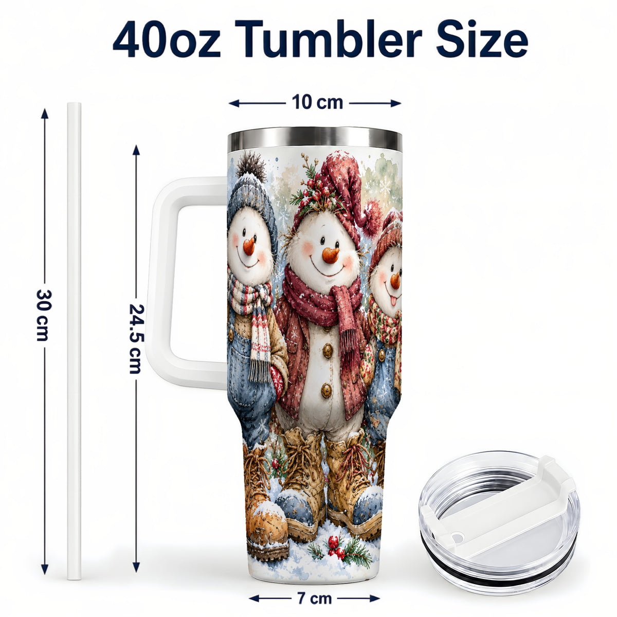 #pl[40oz|White] Snowman Family 40oz Tumbler, Winter Friends Stainless Steel Travel Cup