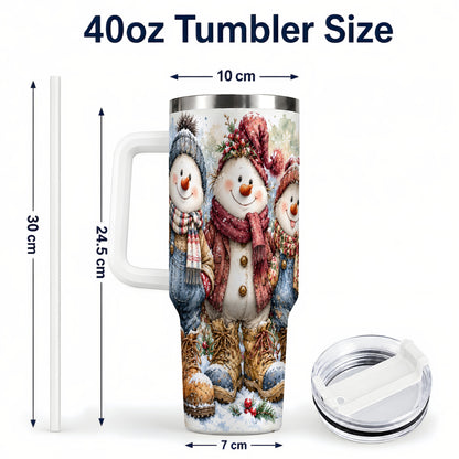 #pl[40oz|White] Snowman Family 40oz Tumbler, Winter Friends Stainless Steel Travel Cup