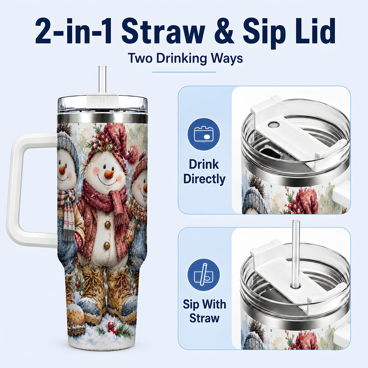 #pl[40oz|White] Snowman Family 40oz Tumbler, Winter Friends Stainless Steel Travel Cup