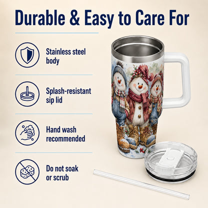 #pl[40oz|White] Snowman Family 40oz Tumbler, Winter Friends Stainless Steel Travel Cup
