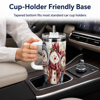#pl[40oz|White] Snowman Family 40oz Tumbler, Winter Friends Stainless Steel Travel Cup