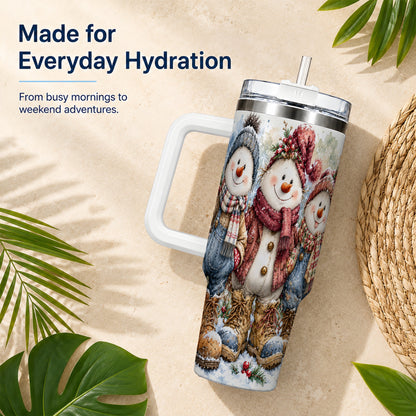 #pl[40oz|White] Snowman Family 40oz Tumbler, Winter Friends Stainless Steel Travel Cup
