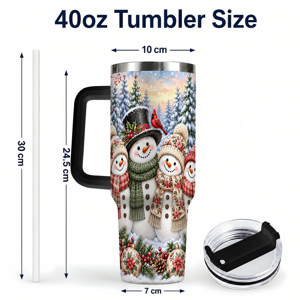 #pl[40oz|Black] Snowman Village 40oz Tumbler, Christmas Friends Stainless Steel Travel Cup