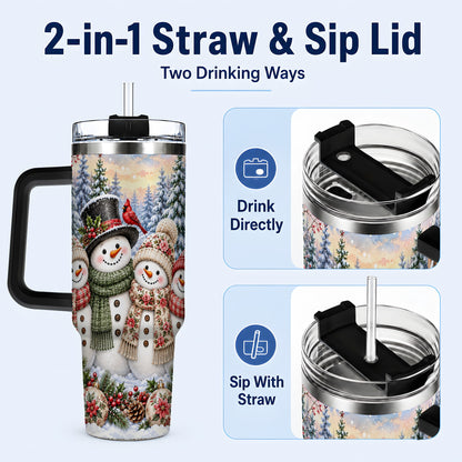 #pl[40oz|Black] Snowman Village 40oz Tumbler, Christmas Friends Stainless Steel Travel Cup