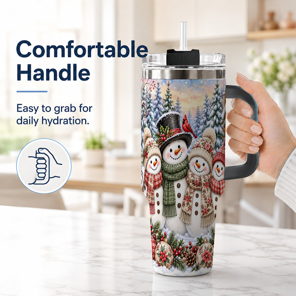 #pl[40oz|Black] Snowman Village 40oz Tumbler, Christmas Friends Stainless Steel Travel Cup