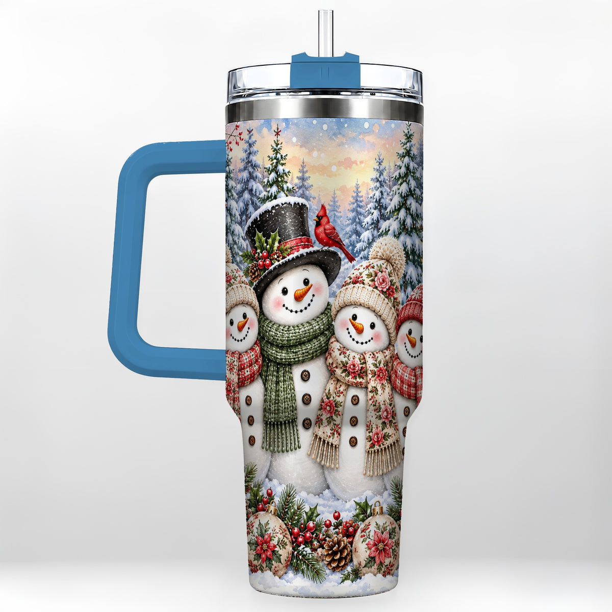 #pl[40oz|Blue] Snowman Village 40oz Tumbler, Christmas Friends Stainless Steel Travel Cup