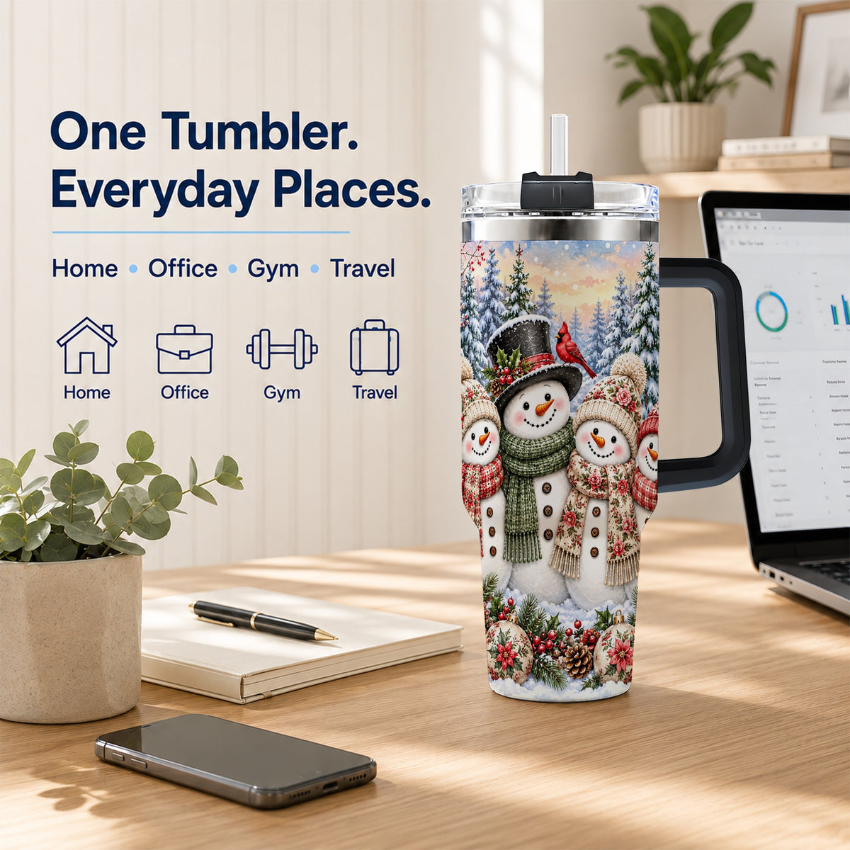 #pl[40oz|Black] Snowman Village 40oz Tumbler, Christmas Friends Stainless Steel Travel Cup