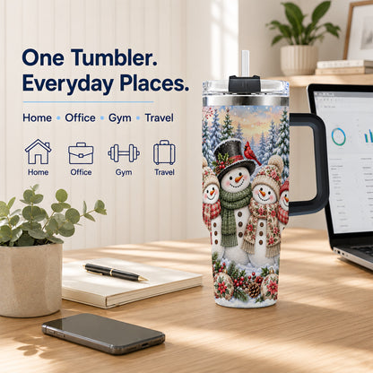 #pl[40oz|Black] Snowman Village 40oz Tumbler, Christmas Friends Stainless Steel Travel Cup