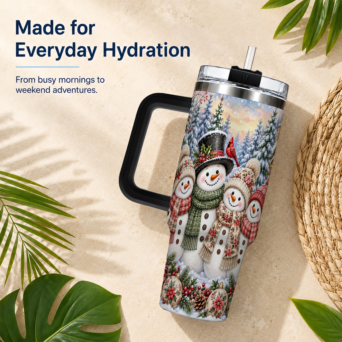 #pl[40oz|Black] Snowman Village 40oz Tumbler, Christmas Friends Stainless Steel Travel Cup