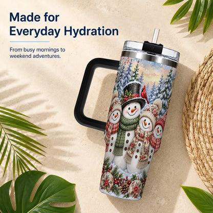 #pl[40oz|Black] Snowman Village 40oz Tumbler, Christmas Friends Stainless Steel Travel Cup
