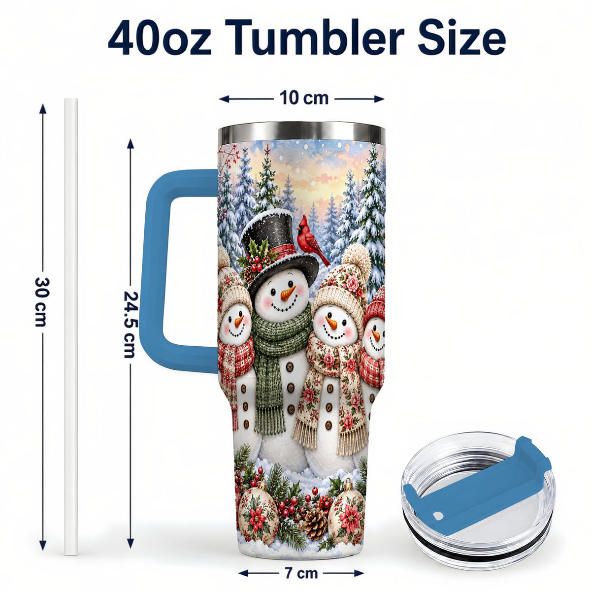 #pl[40oz|Blue] Snowman Village 40oz Tumbler, Christmas Friends Stainless Steel Travel Cup