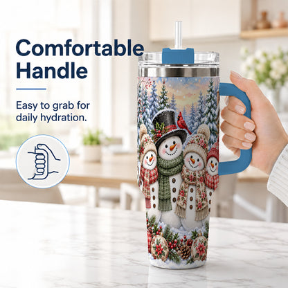 #pl[40oz|Blue] Snowman Village 40oz Tumbler, Christmas Friends Stainless Steel Travel Cup